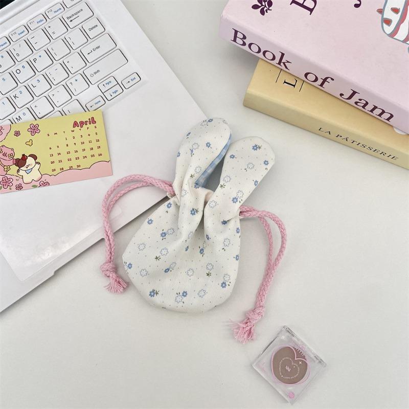 59302 Cute Rabbit Ears Floral Bouquet Mouth Drawstring Storage Bag Outdoor Portable Cosmetics Lipstick Hand Bag
