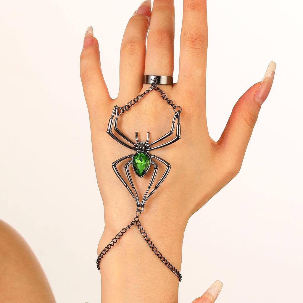 Halloween Vintage Smaragd Spinnen Schmuckset: Halskette, Ohrringe & Ring