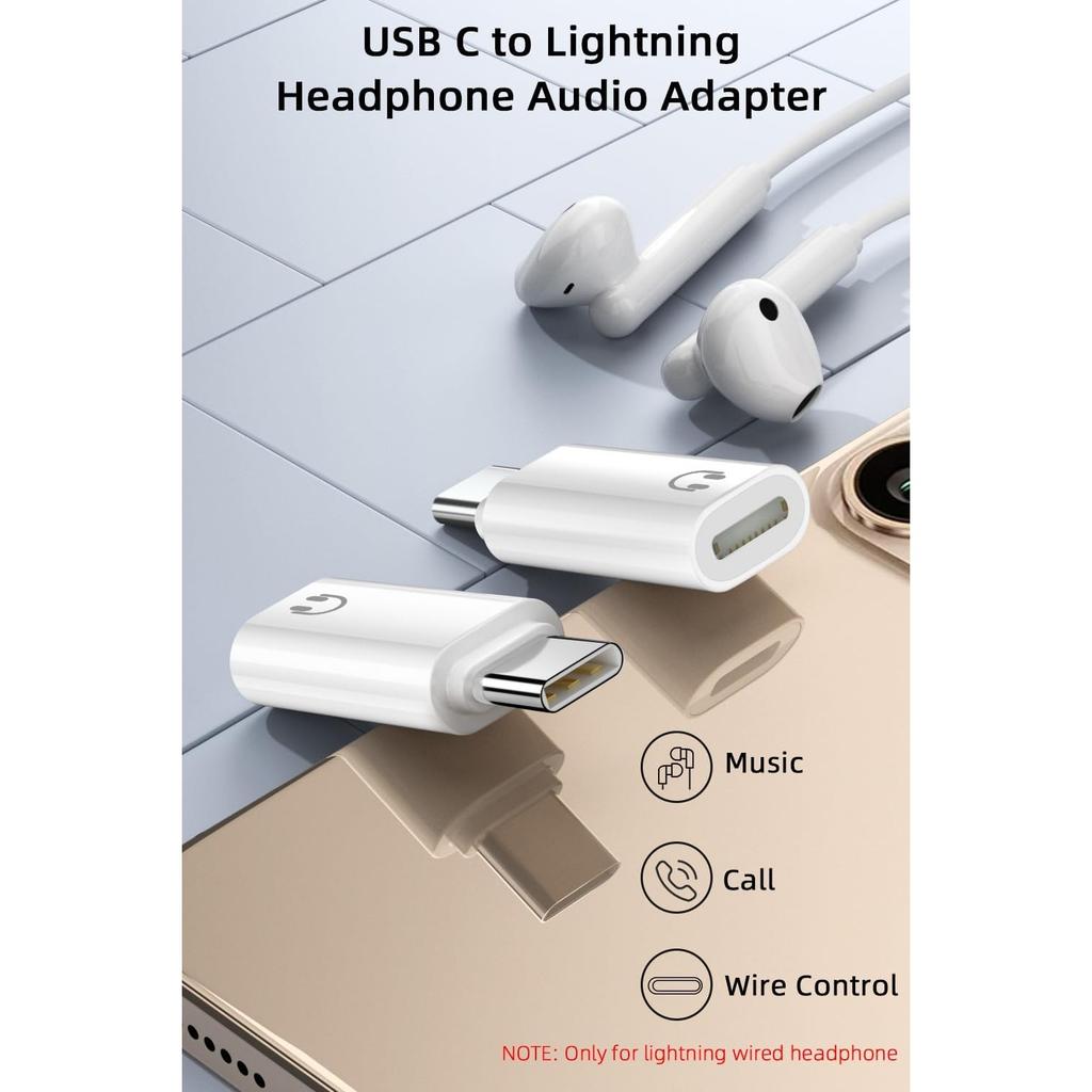 AreMe USB C to Lightning Headphone Audio Adapter, 2 Pack USB C Male to Lightning Female Earbuds Converter Support Line Control