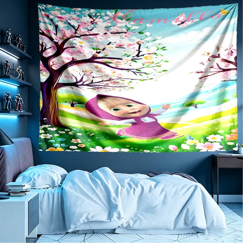 Masha and The Bear Print Tapestry, Lightweight Wall Hanging, for Bedroom, Dorm, Living Room, Home Art Decor - Birthday Christmas Gift for Friends