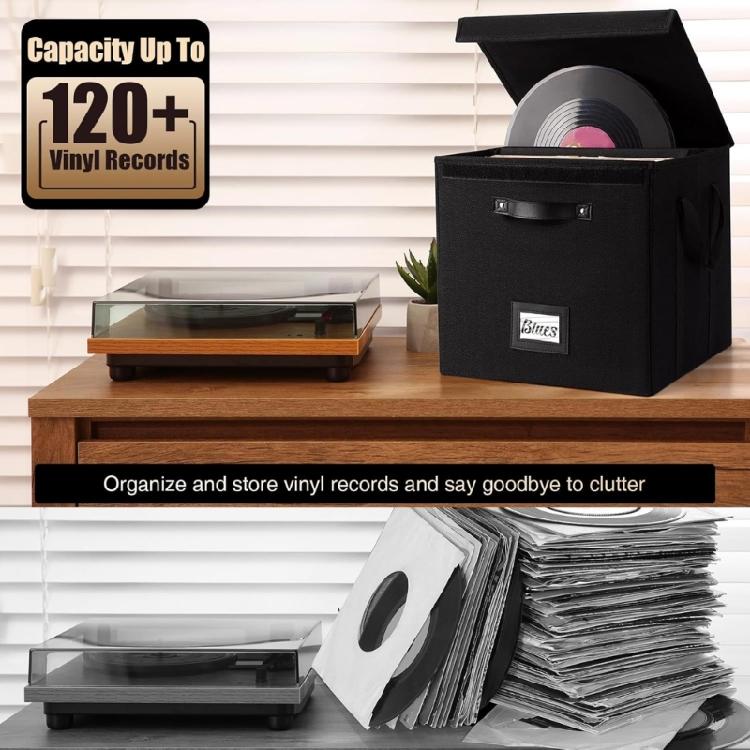 Vinyls Album Organizers Protective Case Stores 120Records Waterproof Fabric Stable Reinforced Bottom Easy Access Handle