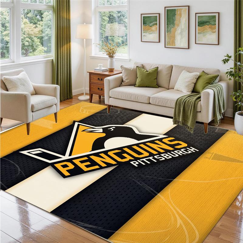 Pittsburgh Penguins Design Crystal Velvet Rug Soft Decorative Mat for Bedroom Entrance