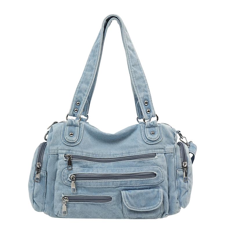 Джинсовая сумка Женская сумка Большая вместительная сумка-тоут светло-синий