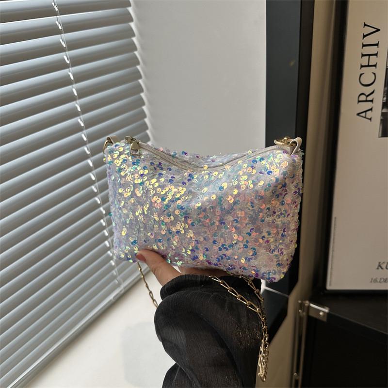 2024 New Summer Fashion Sequin Underarm Bag Women's Chain Small Square Bag Street Trend