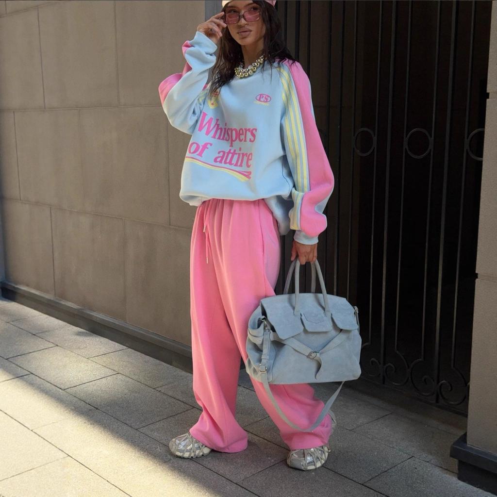 Y2k Dopamine Outfit Fashionable Personality Street High-end Sense Printed Letter Hoodie Patchwork Long Pants Two-piece Set Sport
