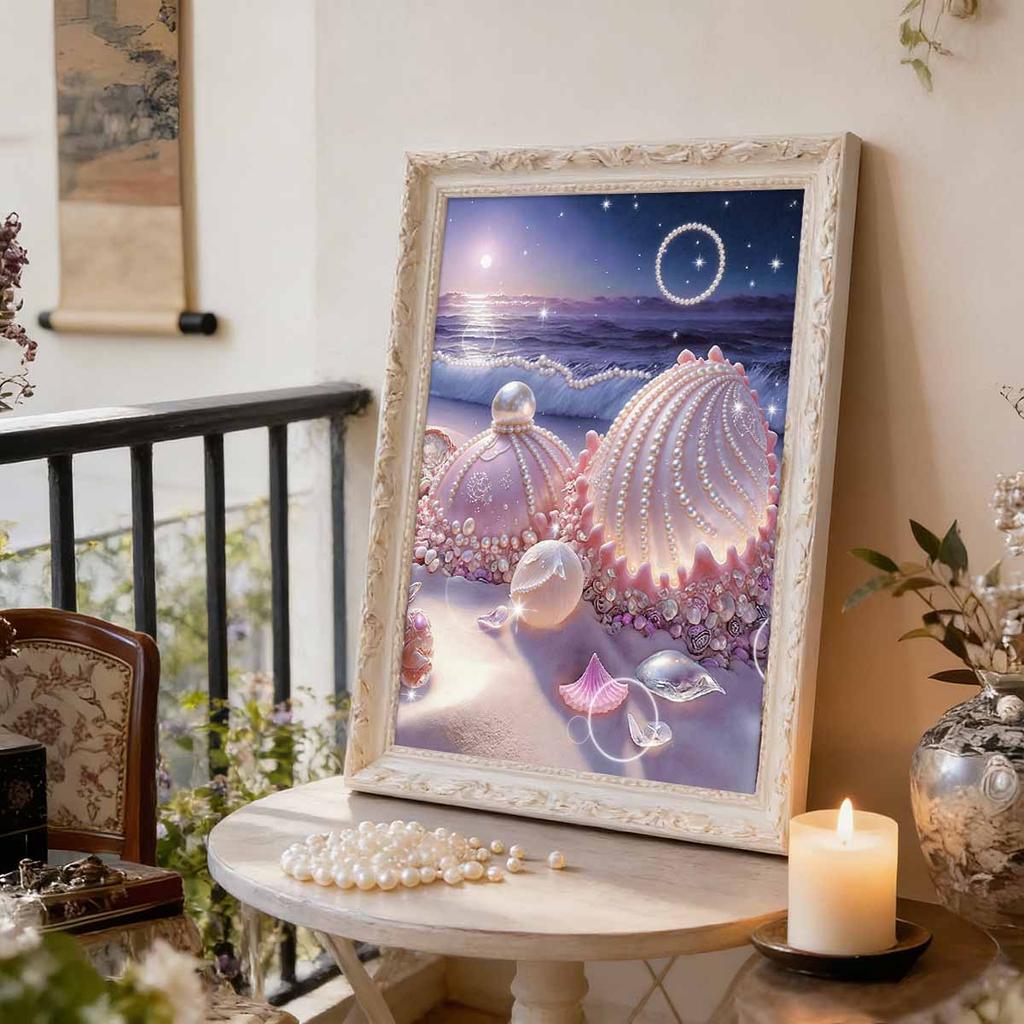 DIY Muscheln am Strand Perlen Diamant Kunst Malerei Kits für Erwachsene und Anfänger, Feine Ansicht Funkelndes Malerei Handwerk Hauswand Dekoration Handgemachtes Geschenk