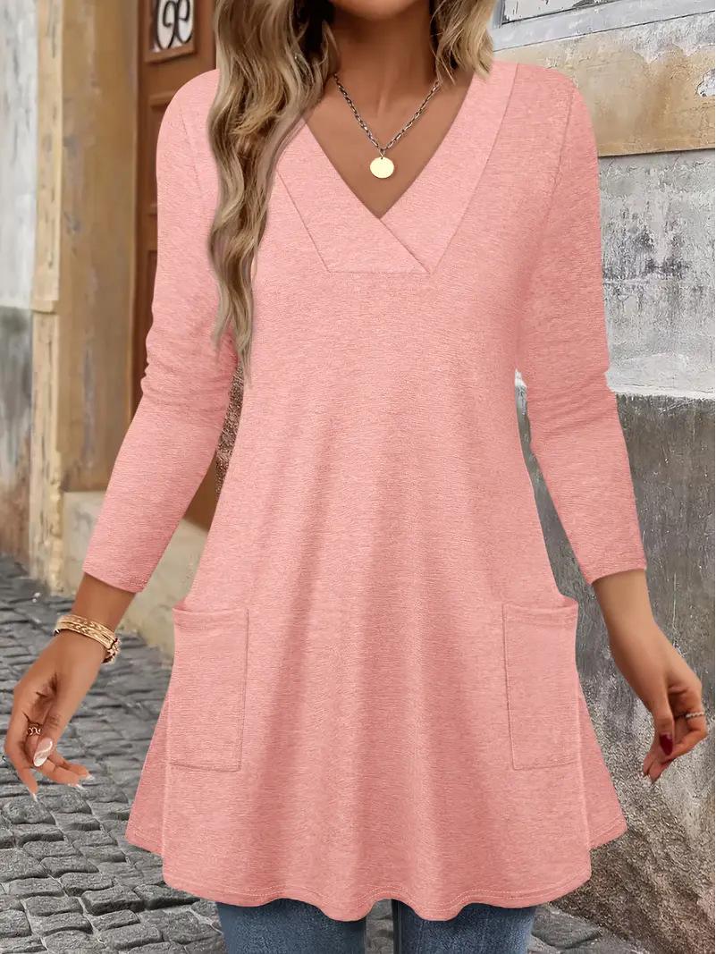 

Elegant European Solid Color Pocket Long Top for Women - Autumn/Winter M