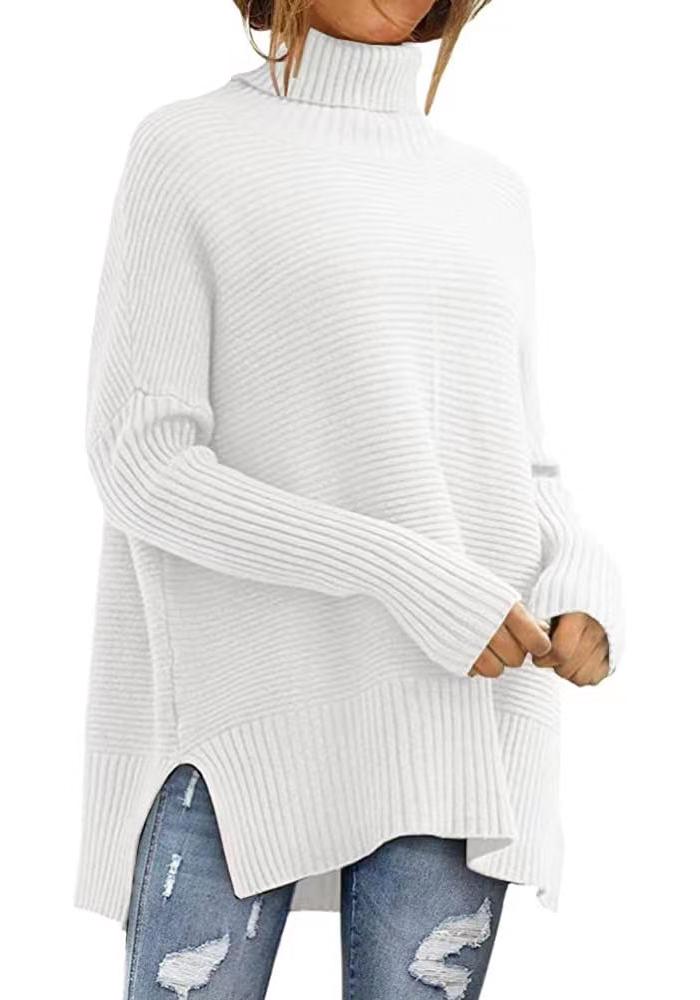 European High Neck Batwing Sleeve Women's Pullover Sweater - Autumn/Winter Fashion Knitwear
