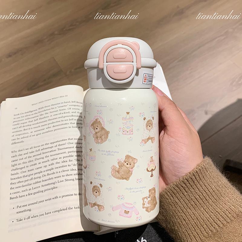 High-value Thermos Cup for Girls, Advanced Water Cup Ins Cute Students, Small Going Out, Portable Carrying Ring, Double Drinking Cup