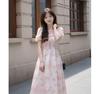 Elegant French Floral Bubble Sleeve Summer Dress