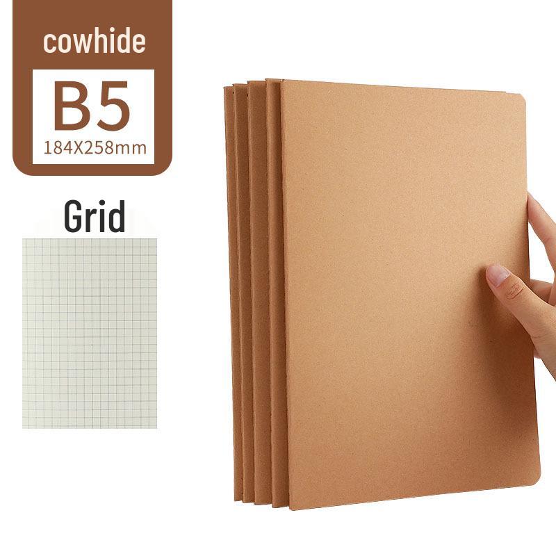 16k Simple Cowhide Paper Stitched A4 Large Lined B5 High School Blank English Grid Notebook