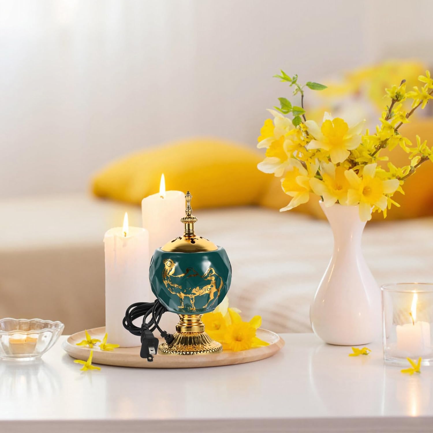 

Электрическая бахурница - Винтажная арабская бахурница в ближневосточном стиле, настольная электрическая кадильница, аромалампа, для благовоний уд, ладан, свеча