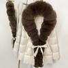 Winter lace-up hooded loose thickened coat women's retro versatile temperament real fox fur collar duck down jacket
