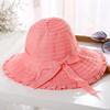 Women's Summer Sun Hat with Bow Folding Large Cornice Hat Sun Protection Hat
