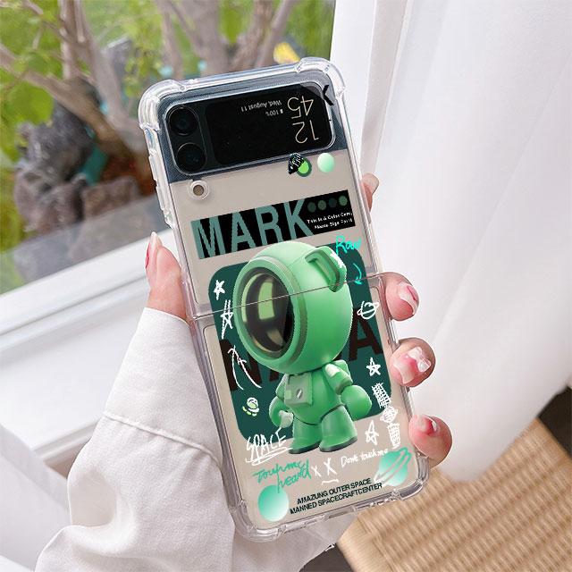Luxury Case For Samsung Galaxy Z Flip 3 4 5G Funda Z Flip3 Clear PC Hard Shockproof Back Phone Coque Mechanical Astronaut Space