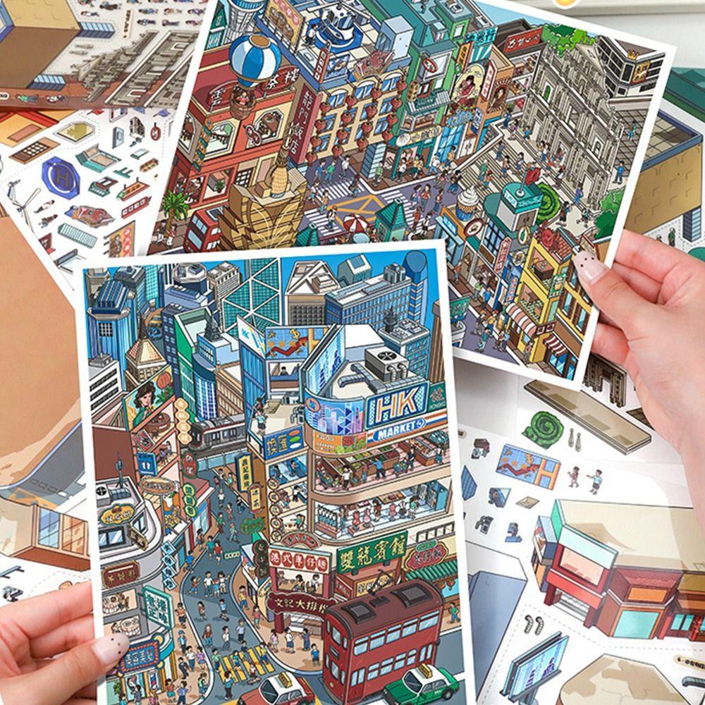 Kawaii Design 3D City Sticker DIY Design Festival Theme DIY Pocket Scene Special Economic Zone Landscape Sticker Festival Gift