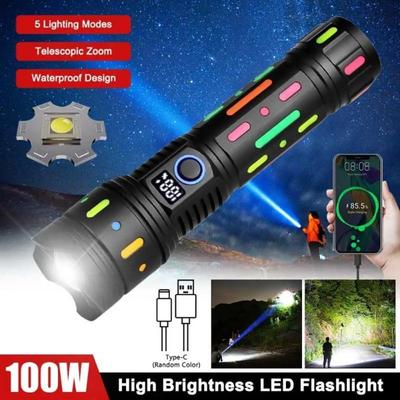 Torcia elettrica ricaricabile a LED Torcia elettrica portatile con 5 modalità Torcia elettrica impermeabile Campeggio Torcia elettrica ad alta potenza con display LED