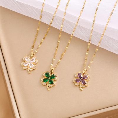 Four-leaf Clover Titanium Steel Necklace Fashion New Product Necklace Easiest for Match Clavicle Chain Zircon Necklace