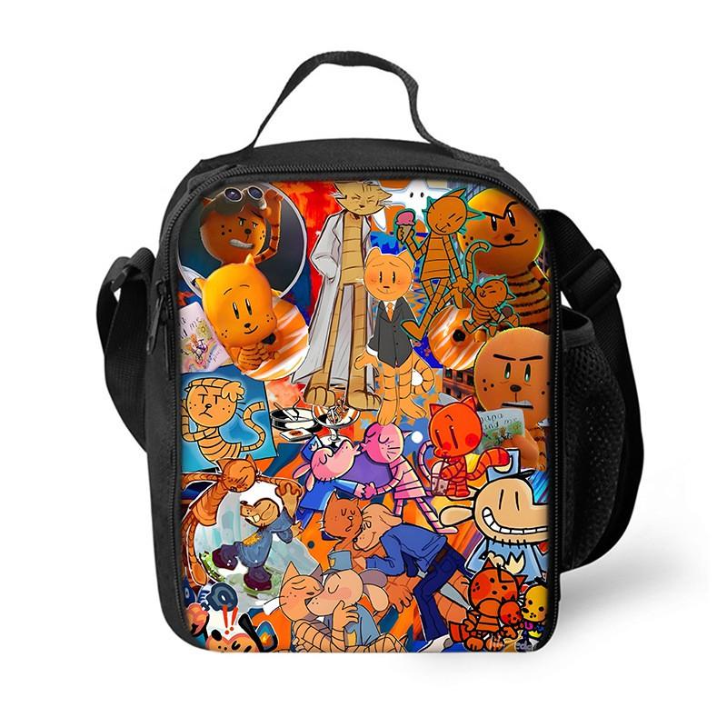 Dog Man Themed Lunch Bag Kids - PVC Insulated Crossbody Shoulder Street Style School Accessory