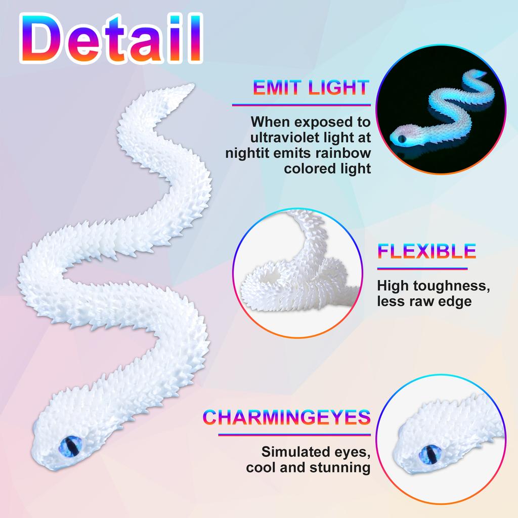 3D Printed Flexible Snake Toy 30Cm- Movable Joints, Adhd Fidget Desk Pet, Realistic Animal Figurine For Home Office Decor & Gift