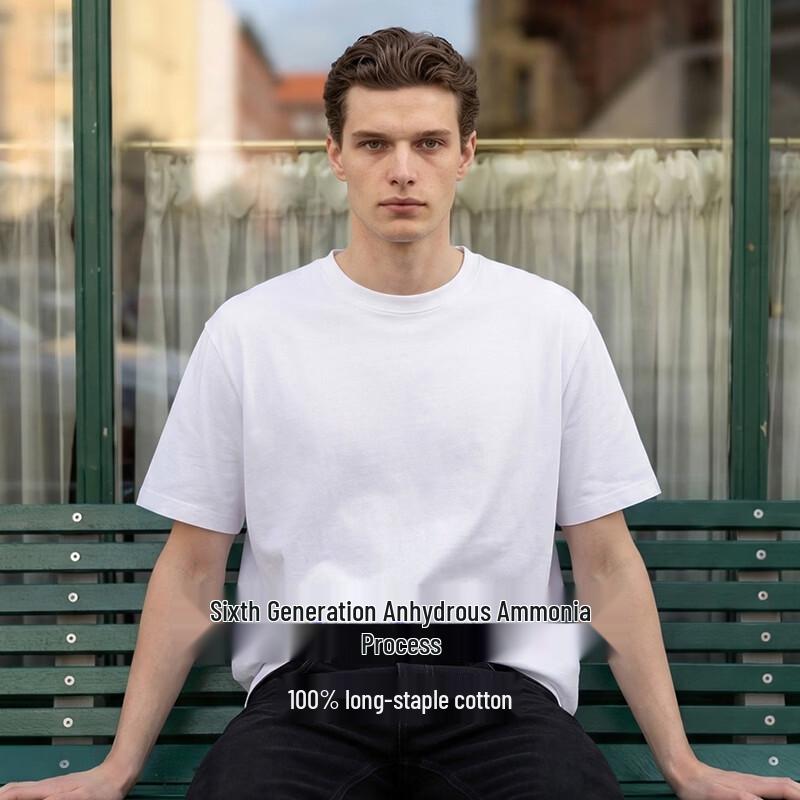 MARKLESS Men s 100% Long-staple Cotton Mercerized Short Sleeve T-shirt 175/L