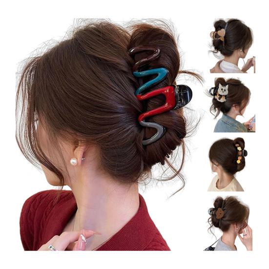 Hair Claw Cartoon Bear Cat Biscuit Design No Pressure Strong Grip Hair Clip Large Size Back Head Shark Clip Hair Accessory