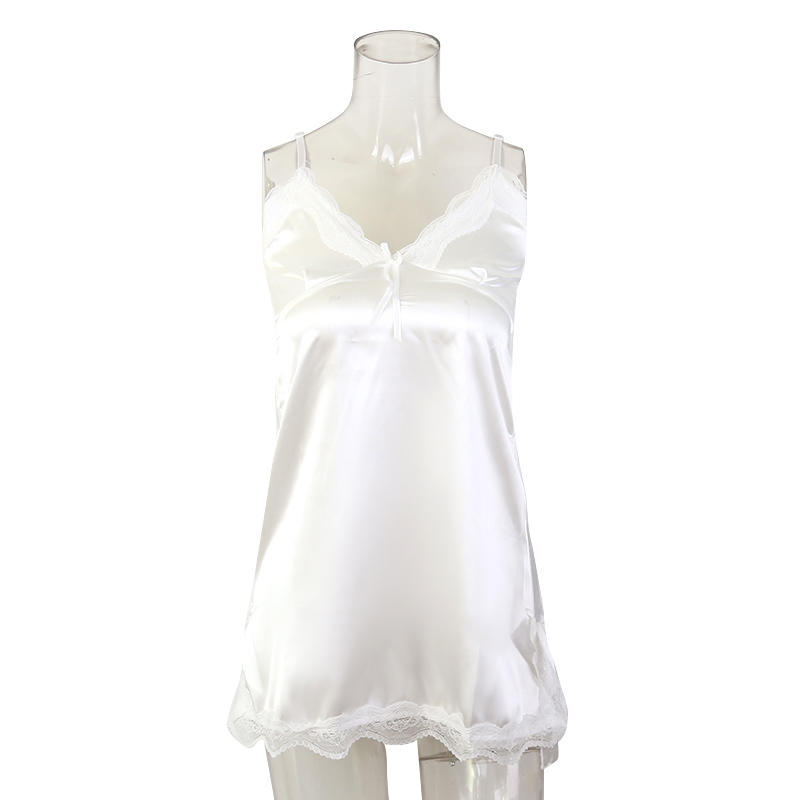 

Backless Faux Silk Nightdress With Patchwork Lace For Women Summer Sexy Sleepwear And Lingerie M белый