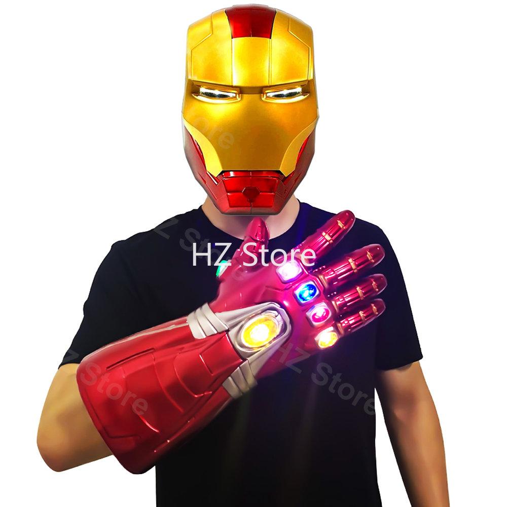 Iron Glove with Light Gem Stone Infinity Gauntlet Infinity Wars Ironm-an Halloween Cosplay Cos Toy for Kids Man Birthday Gift