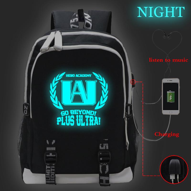 My Hero Academy Anime Peripheral Printing Backpack USB Interface Multifunctional Student School Bag Luminous