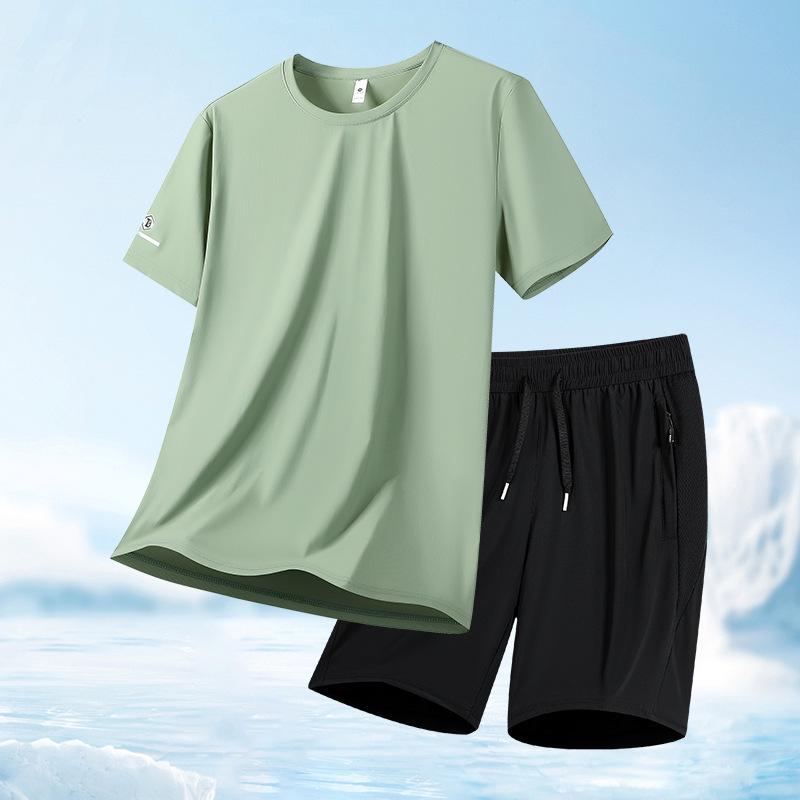 Men's Ice Silk Quick-Dry Sports Set - 2026 Summer Loose Fit Plus Size Breathable Short Sleeve & Shorts