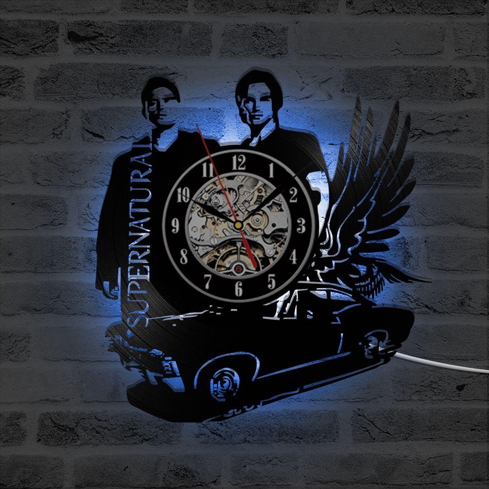 

Виниловые часы на стену DJ Supernatural Light Disco с лазерной гравировкой, винтажное искусство, декор для дома With Lights 1