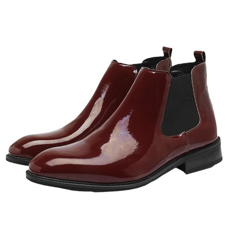 Jesień i zima szpiczaste zakrycie stopy duży rozmiar męskie buty wysokie skórzane buty czerwona podeszwa buty Martin brytyjskie casualowe buty Chelsea
