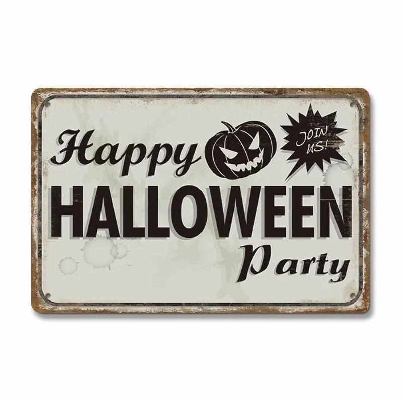 Vintage Halloween Trick or Treat Party Poster Tin Signs  Metal Plate Wall Decor for Cafe Bar Pub  Perfect Halloween Gift