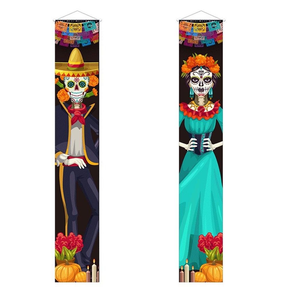 Skeleton Couple Couplet Festive Halloween Hanging Door Curtain Party Decoration Hanging Flags Mexican Porch Sign For Doorway