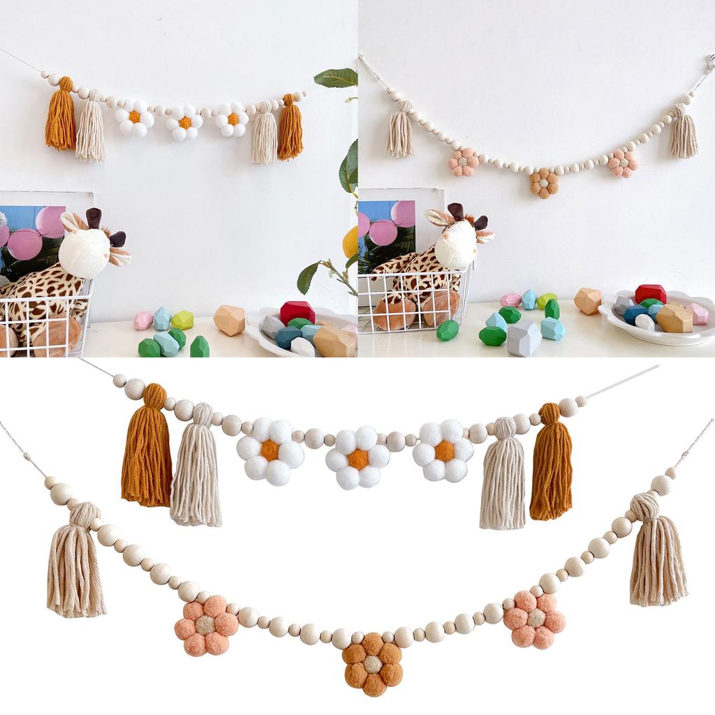 Happy Birthday Banner Handmade Tassels Pendant Wall Decor Flower Shape Beaded Flag Baby Shower Party Decoration Supplies