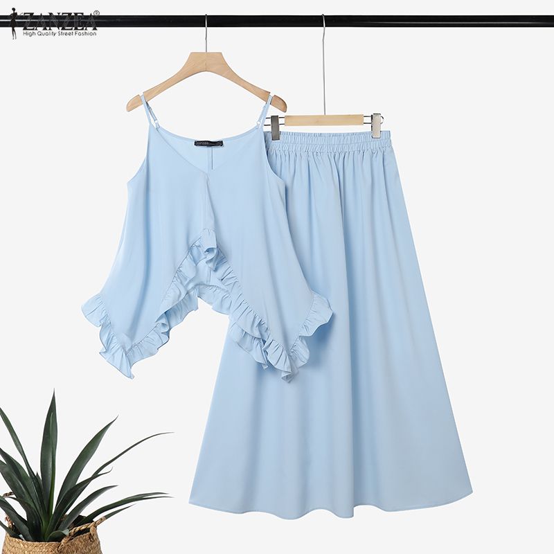 ZANZEA Women Sleeveless Camisoles and Long Skirts Casual Two Piece Suit Sets