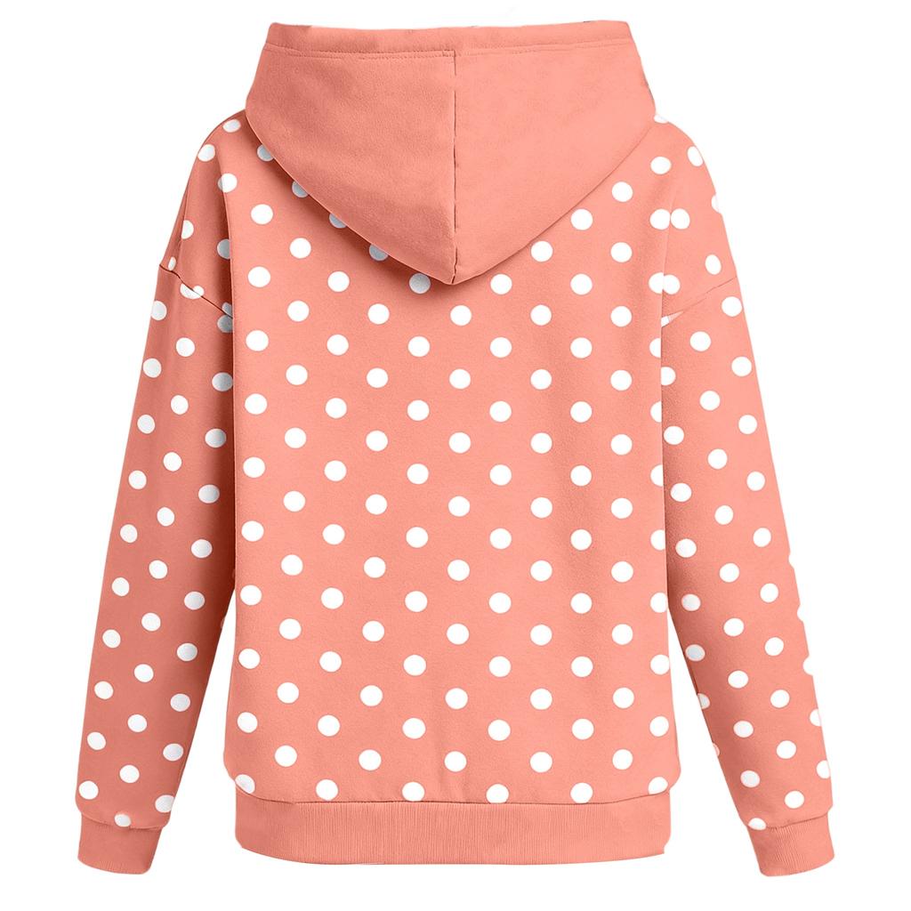Damen Langarm Kapuzensweatshirt mit Polka-Dot-Print und Brustfalten