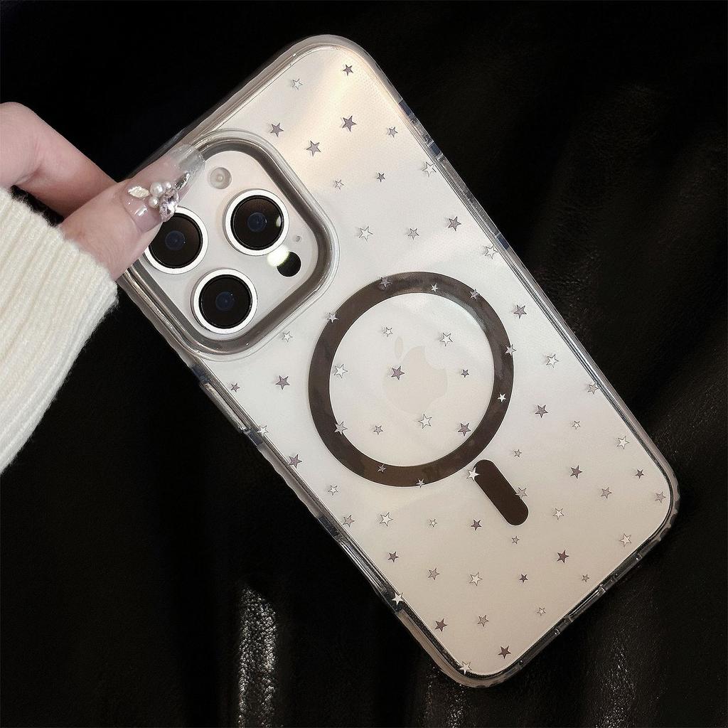 Gray Star Graffiti IPhone 15 Apple 16 Promax Mobile Phone Case Suitable for 14 Personality 13 Transparent 11 Soft Magnetic Suction