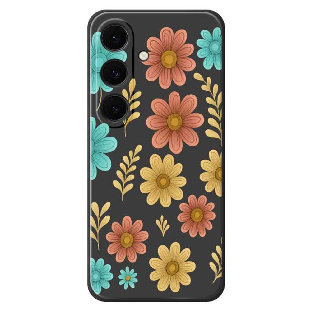 For Samsung Galaxy S25 FE Case Red Yellow Blue Flowers Pattern Printing Straight Edge TPU Phone Back Cover