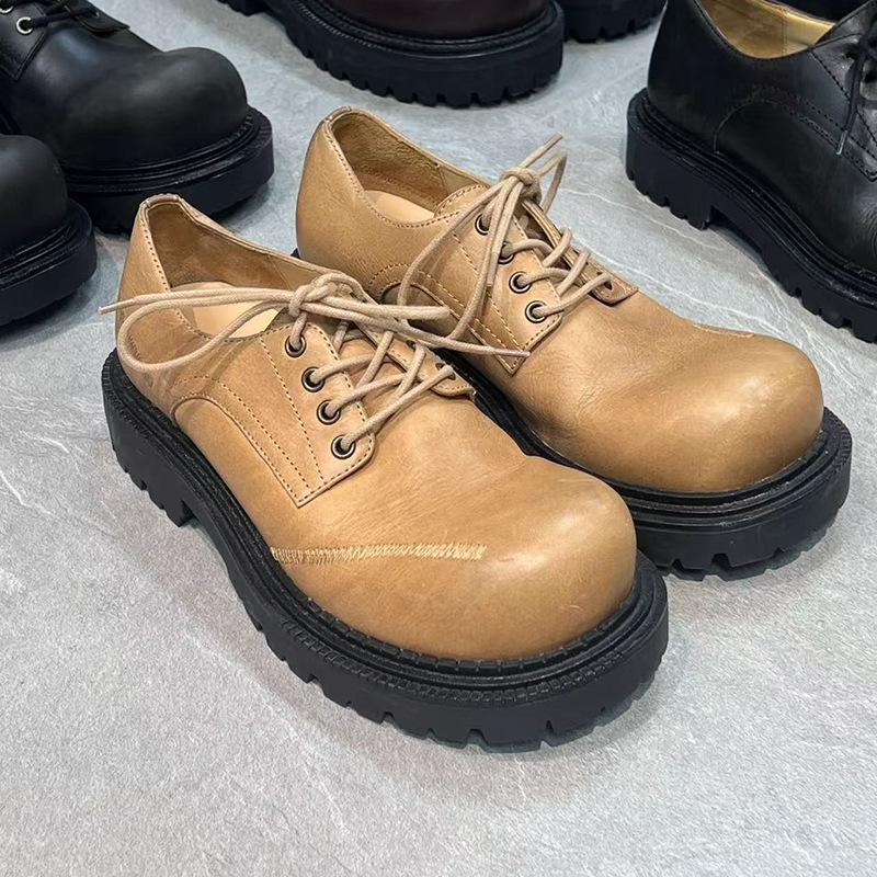 Small Leather Shoes Women's Platform Height Increase 2025 New Spring and Autumn Fashion Big Head Lace-up Retro British Style Loafer Single Shoes