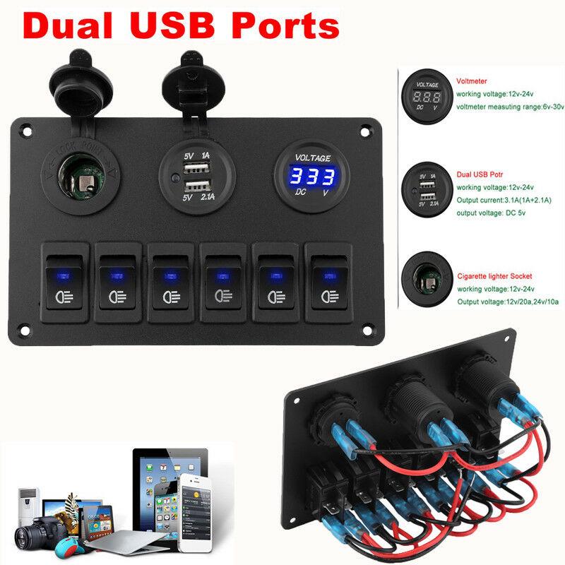 6-gangový spínač ovládacího panelu Led Rocker Breaker Auto Marine Boat Truck okruh