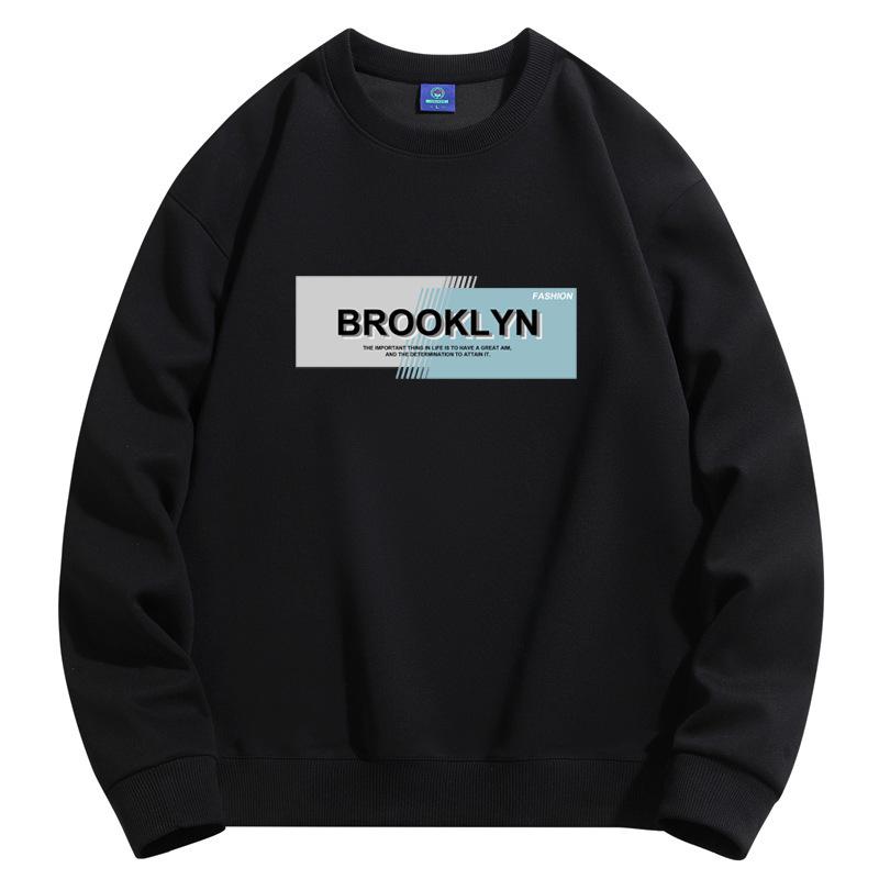 

Толстовка Brooklyn Man s Round Neck с длинным рукавом, модная, повседневная, большого размера M чёрный