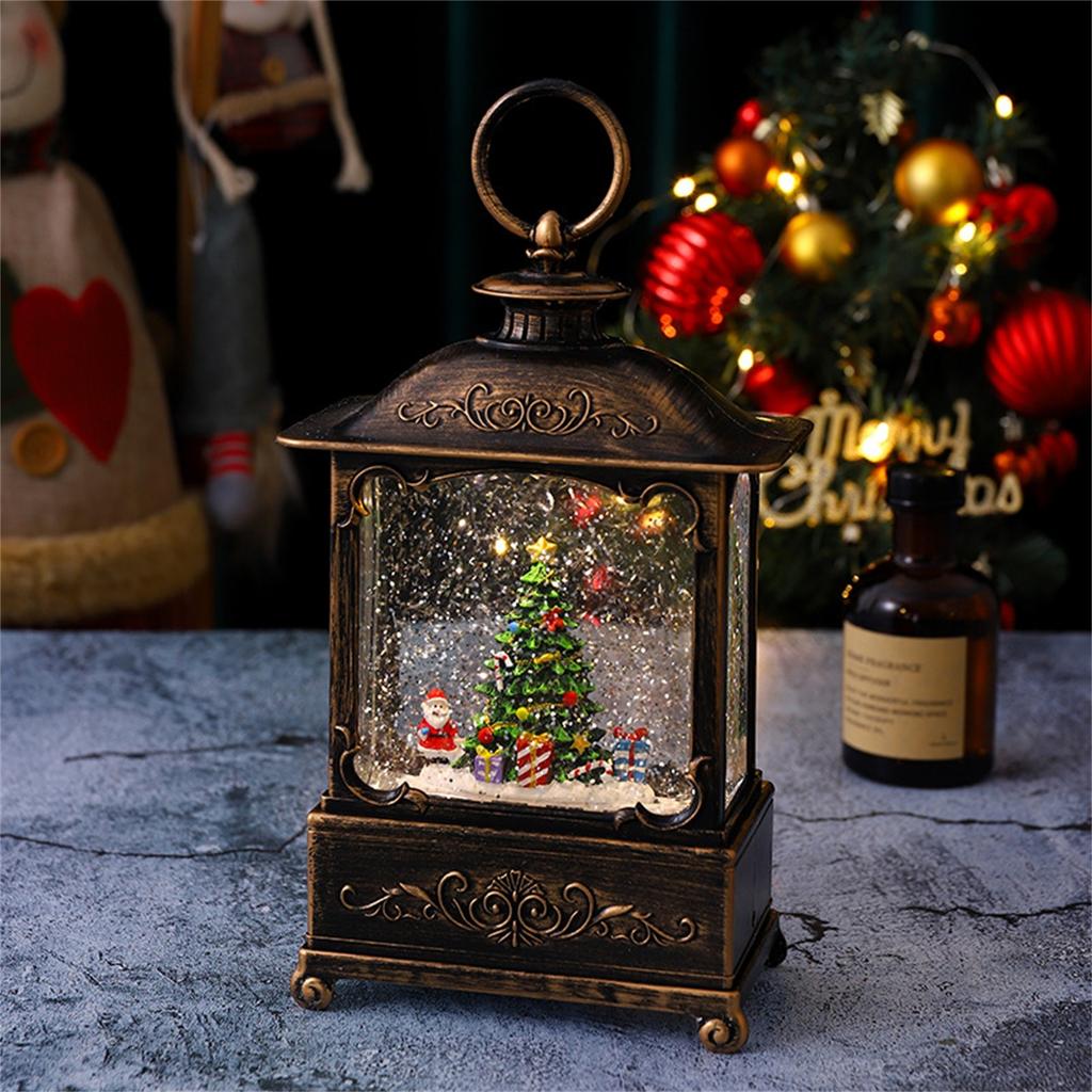 Glittering Christmas Music Box Tabletop Ornament  Xmas Wind Lamp Night Light Toy For Home Indoor Desktop Decoration 300ml