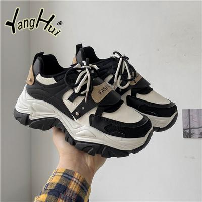 Korean Style Thick Bottom Casual Running Sneakers 2024 New Fashion All-match Simple Color Matching Sports Sheos Autumn Spring