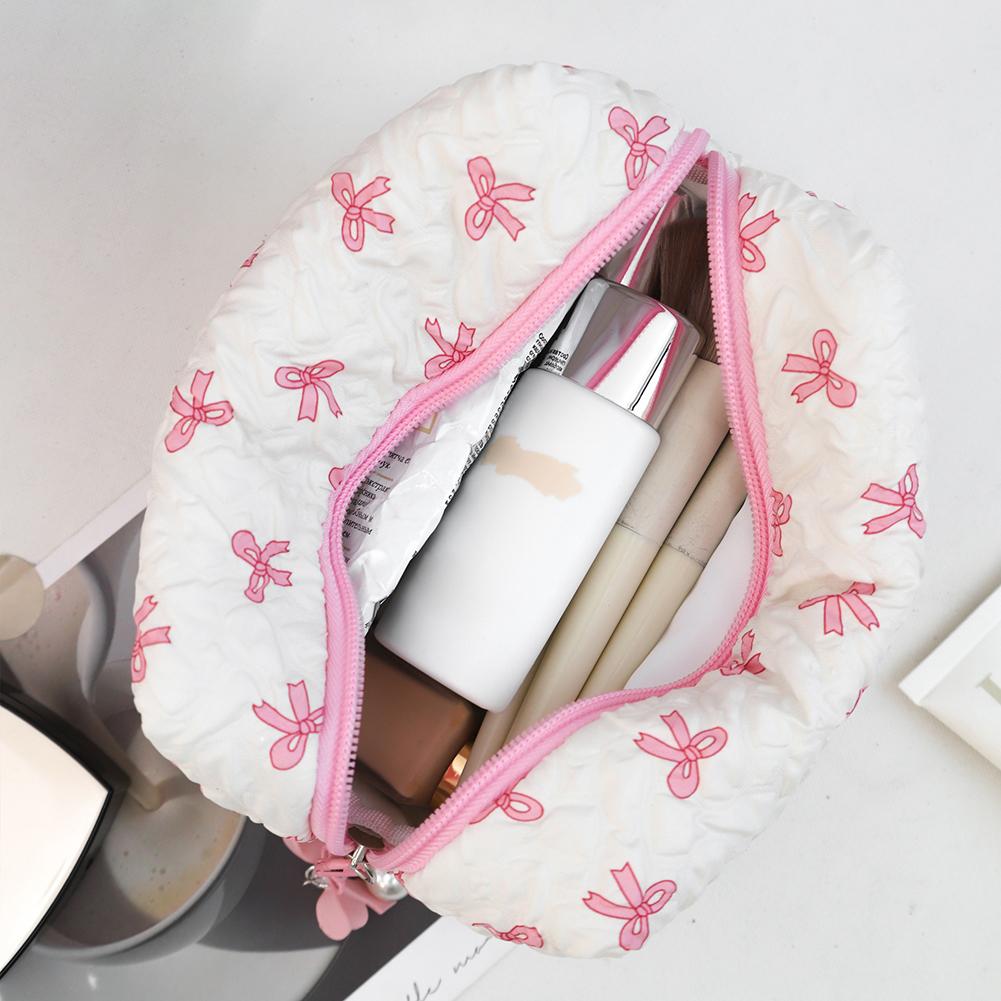 3 Pcs Cute Makeup Bag Large Capacity Quilted Storage Bag Bowknot Printed Bow Toiletry Case Travel Shopping Work Date Bag