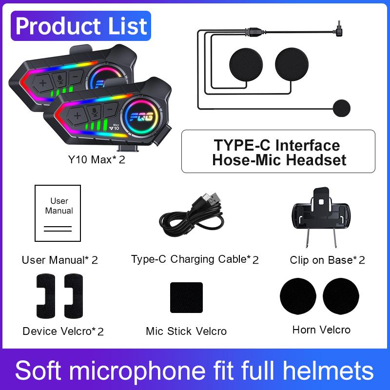 Helmet Headphones Bluetooth 6.0 Waterproof Front and Rear 10M Intercom with Lighting 1000Mah 20 Hours of Battery Life Free Call