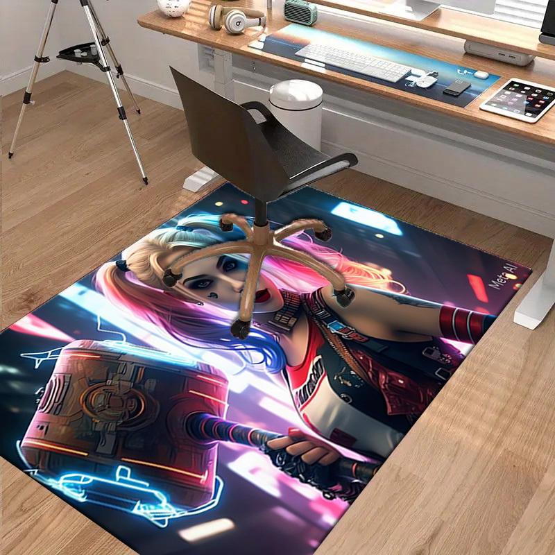 1pc Office Carpet Chair Mats Cyberpunk Neon Warrior Perfect for Decorating Office Chairs, Living Rooms, Or Bedrooms,Polyester Carpet
