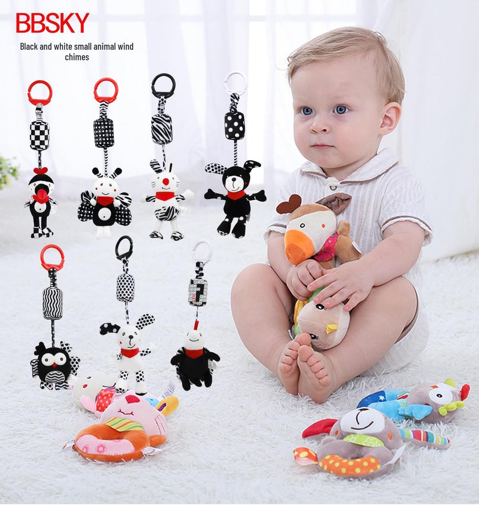 BBSKY Black & White Baby Stroller Mobile: Rabbit, Bee, Bird & Dog Plush Hanging Ornaments 