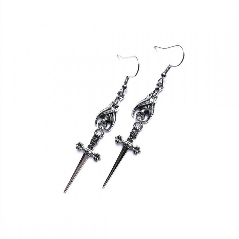 New Gothic Vampire Bat & Sword Earrings: Perfect Halloween Gift for Bat Lovers
