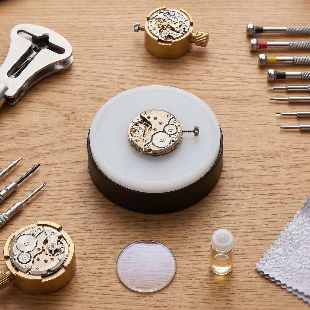 55mm Watch Cushion Pad, Non-Slip Base, Movement Repair Holder, Rubber and Plastic Cushion with Sturdy Handle for Watch Case Maintenance